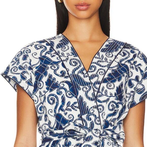 New Cleobella Tayla Wrap Vest Top in Azulejo Large Blue/White Revolve - Picture 3 of 16